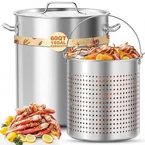 PYY Seafood Boil Pot - 60qt Turkey Fryer with Basket & Lid, Stainless Steel Crab Lobster Crayfish Shrimp Stock Pot Boiler Deep, Fried Cooker for Commercial Outdoors or Gatherings, 15.7 * 17.3"