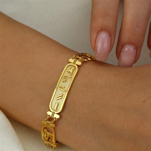 Egyptian Gold Bracelet Custom Cartouche Jewelry, Personalized Three Row Name Bracelet, Unique Gift for Her or Him, Bracelet Christmas Gift - Etsy UK