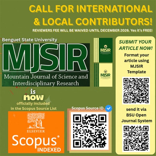 Mountain Journal of Science and Interdisciplinary Research is now officially included in the Scopus Source List! #MJSIR #Scopus BSU Open Journal System: http://103.125.149.70/index.php/BRJ/user/register | BSU R&E Publication Office