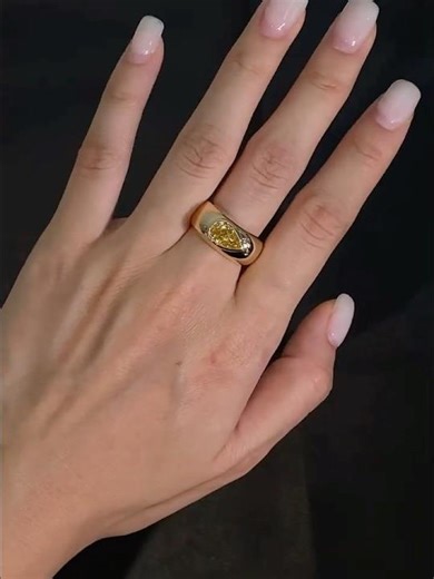 18K Pear Bezel Setting Yellow Diamond Ring #14k #lab #yushinejewelry