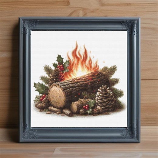 Yule Log Cross Stitch Pattern, Winter Holiday Embroidery (PDF Download) - Etsy