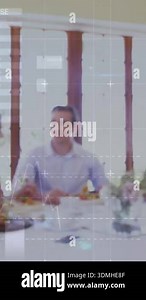 Animation of data processing over caucasian waitress writing order on the notepad at restaurant. Business data technology concept Stock Video Footage - Alamy