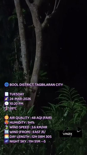 BOOL DISTRICT, TAGBILARAN CITY WEATHER | EVENING: 24-MAR-2026 (2220H) | #vInzx