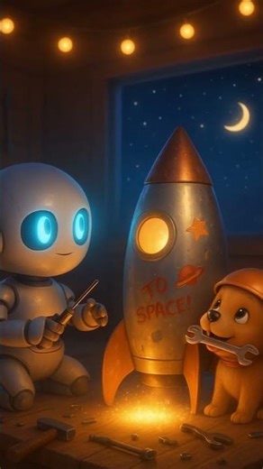 Baby Robot & Puppy Fly to the Stars 🌙 | Cute 3D AI Animation Short" #aianimation #aiartanimation #ai