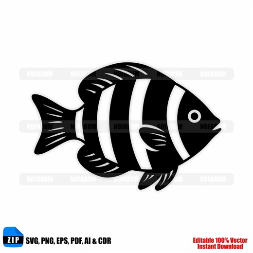 Striped Fish Silhouette SVG, Minimalist Aquarium Fish PNG - Etsy