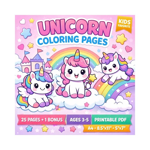 Magical Unicorn Coloring Pages for Kids - Etsy