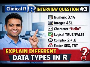 clinical R interview question 3 Explain different data types in R.