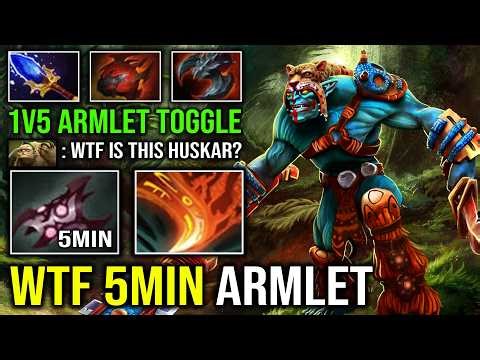 WTF 5MIN ARMLET 1v5 Toggle Unlimited Burning Spear Max HP Regen Solo Mid Huskar Dota 2