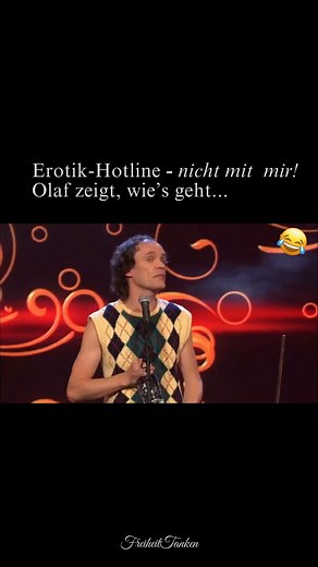 Wenn dein Tag mal wieder alles ist, nur nicht sexy – schau dir dieses Highlight an. Olaf Schubert ruft "aus Versehen" bei einer Erotikhotline an und verwandelt das Ganze in ein Comedy-Meisterwerk. Kein Skript, keine Vorbereitung, nur pure Situationskomik und schlagfertiger Humor. Gönn dir diesen Moment voller Spass, unerwarteter Wendungen und echter Schlagfertigkeit. Viel Vergnügen – und vergiss nicht: Das Leben ist zu kurz für peinlich, nimm es mit Humor. 👉 Folge @freiheittanken für mehr lusti