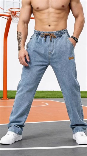 Men's drawstring elastic waist jeans 👖 🔥#denim #jeans #pants #tiktokshop #mensfashion