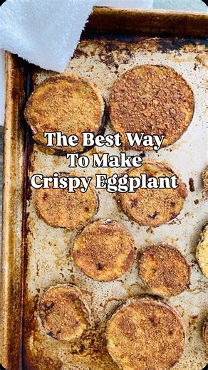 Amy Casey on Instagram: "No splattering hot oil. No standing over the stovetop. This crispy baked eggplant slices method is the only way I’ve made them for years. I developed it when cooking for my personal chef clients. I needed a method that was simple since I was making several recipes at the same time. Easy to make! They come out golden, crunchy and are totally doable on a weeknight. A hot oven is key. And as a bonus, there’s no mess to clean up. Comment RECIPE and I’ll send you the steps fo