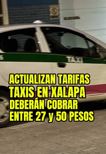 Ya hay tarifas oficiales para taxis en Xalapa. Después de más de 20 años sin cambios, el gobierno publicó en la Gaceta Oficial los nuevos precios, que entran en vigor este martes 22 de julio. Tarifa mínima: 27 pesos Tarifa máxima: 50 pesos La ciudad se dividió en cuatro zonas. Si partes del centro, así quedan los costos: Zona 1 – 27 pesos: Ávila Camacho, 20 de Noviembre, Rectoría UV Zona 2 – 33 pesos: Ruiz Cortines, Circuito Presidentes, Maestros Veracruzanos, Américas Zona 3 – 40 pesos: Plaza C