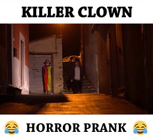 HAHAHAHAHA ， I feel so bad for that poor girl ! Zhège xiáochǒu de èzuòjù tài gǎoxiào le ！ 这个小丑的恶作剧太搞笑了！ This clown prank is so funny ! Credit: DM Pranks Killer Clowns Link : https://www.facebook.com/DmPranks/videos/1283143055068849/?hc_ref=NEWSFEED | Chinlingo