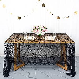 AIXHN Black Embroidered Lace Tablecloth 60x120 Inch - Reusable Rectangular Table Cover for Christmas, Halloween, Wedding Decor, Rustic Farmhouse Dining & Holiday Party Table Linens