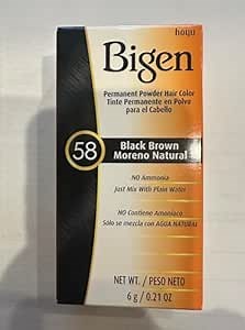 Bigen Permanent Powder Hair Color, #58 Black Brown - Color Powder 0.21 oz (6 g), Measuring Cup 1 pc. per box (Solstice)