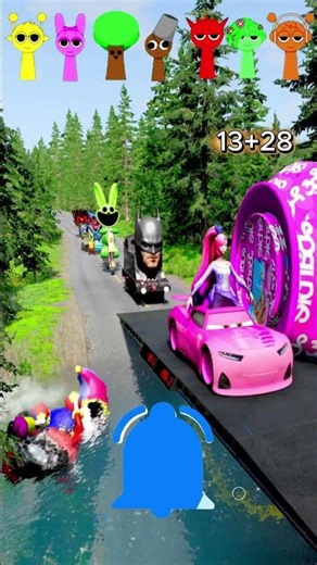 Four Trucks Transporting cars with Flatbed Trailers | Cars vs Speedbump vs Train vs Pothole #000