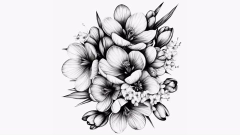 140 PNG CLIPART FLOWERS Black and White (commercial Use, Bundle, Digital Transparent, Floral, Wedding Elements) Monochrome, Tattoo Style - Etsy