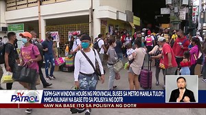 Nanindigan ang MMDA sa ipinapatupad na window hours para sa provincial buses na lalabas at papasok ng Metro Manila. Paglilinaw ng ahensiya, batay ito sa polisiya ng Department of Transportation. #CommuterPatrol Panoorin ang #TVPatrolLive ngayong araw, Abril 21, 2022 Facebook: bit.ly/2JW3QL8 YouTube: bit.ly/TV-Patrol | TV Patrol