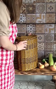 Lidded Woven Kitchen Basket: Farmhouse Potato & Onion Storage - Etsy
