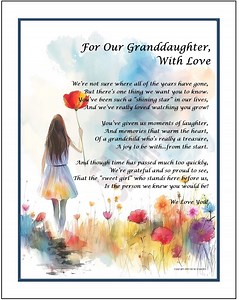 Our Granddaughter Poem, DIGITAL DOWNLOAD, Granddaughter Print Verse Saying, Granddaughter's 12th 13th 14th 15th 16th 17th 18th Birthday, - Etsy