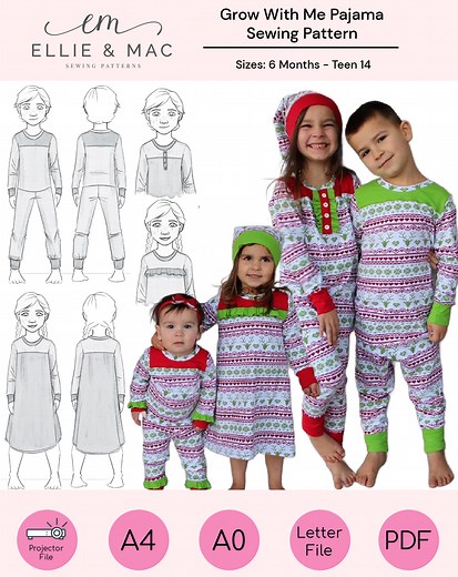 Kids Grow With Me Pajama Sewing Pattern