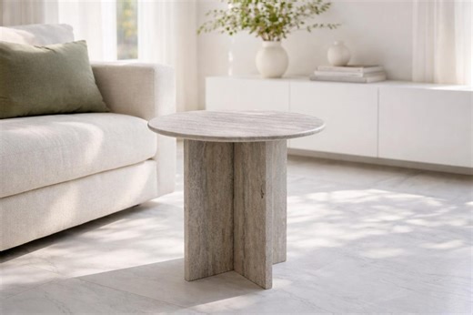 Monolitha – Travertine End Table | 18" (45cm) Modern Stone Coffee & Side Table - Etsy