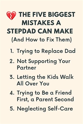 💔 The Five Biggest Mistakes a Stepdad Can Make (And How to Fix Them) Navigating the stepdad role can be challenging, and it's easy to stumble. One common pitfall is expecting things to change overnight, but remember, building trust takes time. Another mistake is trying to replace the biological father; instead, focus on being a supportive adult presence. Over-disciplining or being too lenient are also traps to avoid – aim for consistency and clear expectations. Finally, not communicating openly