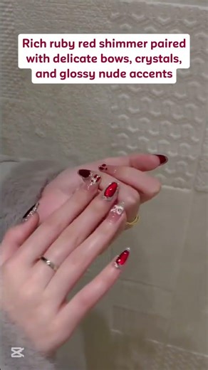 Ruby Crystal Elegance Nails ❤️✨, nail art ideas for beginners. #makeup episode 52