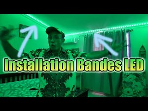 Installation de bandes de lumières LED multicolores programmables avec télécommande dans sa chambre.