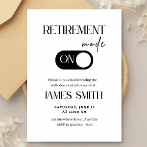 Retirement Party Invitation Template, Editable Modern Retirement Celebration Invite, Retirement Mode On, Printable Retirement Invitation - Etsy
