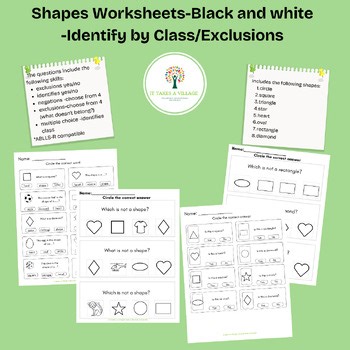 Shapes worksheets-Identify by class and exclusion -multiple choice
