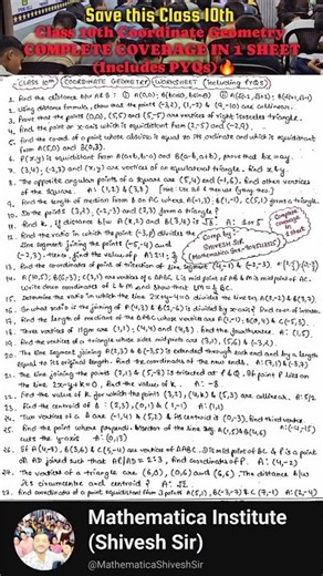 Class 10th Coordinate Geometry - COMPLETE COVERAGE IN 1 SHEET (Includes PYQs)🔥 #class10thCBSE #pyqs
