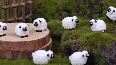 Suzile 50 Pcs Easter Mini Sheep Figurine Miniature Resin Sheep Figurine White Lamb Figure Cute Animal Statue Landscape Little Decor for Fairy Outdoor Garden DIY Ornament Cake Topper(Classic Style)
