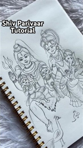 Tutorial: Shiv Parivaar freehand outline🔱 Shivratri #shorts #trending