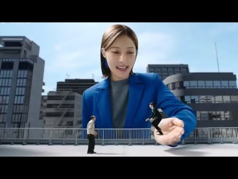 Giantess brunette holds the wholesale business president (from Big Advance Advertisement) [Giantess]