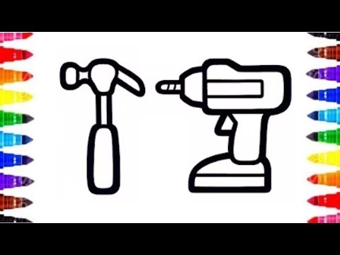 Hammer 🔨 driller machine Easy and simple coloring and painting for Preschool kids and toddlers