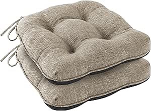IPYNBAP Chair Cushions for Dining Chairs Set of 2, Kitchen Chair Cushions, Chair Pads with Ties and Non Slip Backing, Tufted Memory Foam Seat Cushion 2 Pack, 15.5" x 15.5" x 4", Khaki