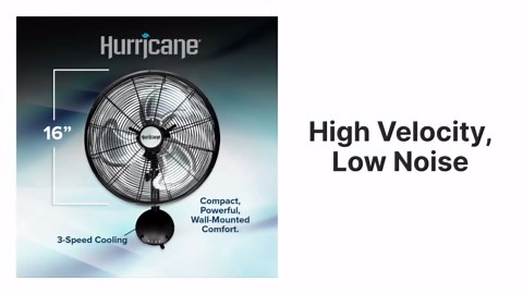Hurricane 16" Pro High Velocity Oscillating Metal Wall Mount Fan with 3-Speed Cooling