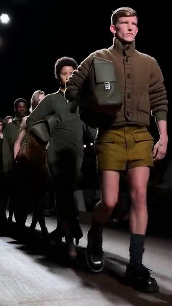 FERRAGAMO's Maximilian Davis mined a military mood, lightened here and there with feathery shoes or a slinky dance dress. Read the full review here: https://trib.al/e8rSrGH | WWD