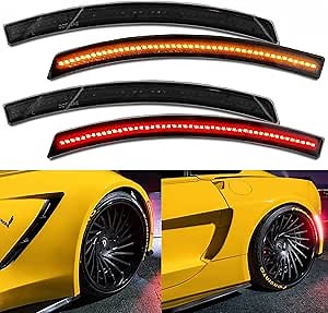 NSLUMO LED Side Marker Lights for Chevy Corvette C7 2014 2015 2016 2017 2018 2019 Smoked Lens 192-SMD Amber Front Red Rear C7 Side Signal Marker Lights Replace OEM Sidemarker Lamps