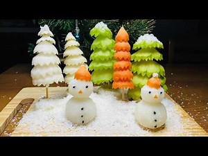 🎄 How to Carve Christmas Trees & Snowmen from Fruit & Veggies | Snowy Holiday Forest Decor