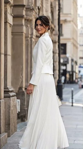 White Blazer & Pleated Skirt Set | Chic Outfit Inspo 🤍 #whiteoutfit #blazerdress