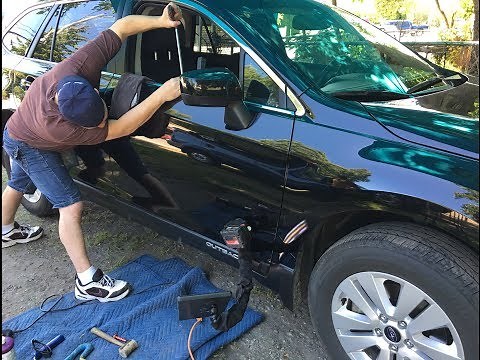 Sharp scratched dent on '16 Subaru Outback door comes out GREAT! 😎PDR in Action!