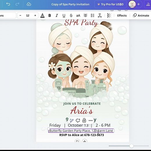 Spa Party Invitation Template (Canva) – Editable 5x7 & Mobile #spa #party #invitation #canva #kids