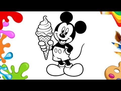 Mickey Mouse Eating Ice Cream Coloring Page | Cute Disney Fun for Kids