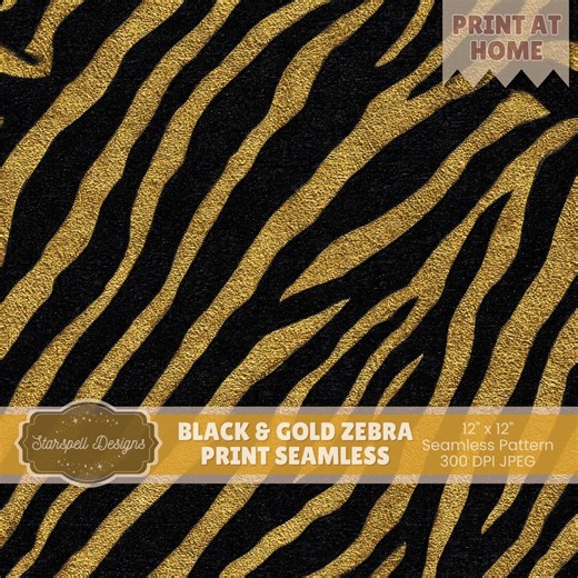 Black & Gold Zebra Print Seamless Pattern | Luxe Animal Print Digital Paper for Luxury Fabric, Scrapbooking, POD, Glam Designs - Etsy