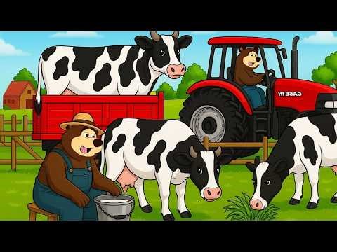 Tractor Adventures! Bear Cares for Cows and Delivers Fresh Milk 🐄🚜 | Farm Vehicles Animation