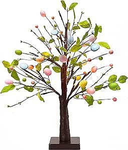 Pre-lit Easter Egg Tree,Light Up Easter Decorations,22 Inch Lighted Easter Tree Tabletop Decor with Lights for Easter Party