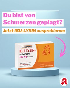 IBU-LYSIN-ratiopharm 400 mg – schnelle Hilfe bei Schmerzen 🎢 https://www.doktor-apotheke-schriesheim.de/shop/IBU-LYSIN-ratiopharm-400-mg-Filmtabletten-pzn16197878 Kopfschmerzen können den Alltag ordentlich bremsen. 🤕 IBU-LYSIN-ratiopharm 400 mg Filmtabletten kombinieren Ibuprofen mit dem Wirkbeschleuniger Lysin – so löst sich der Wirkstoff im Magen schneller auf und die schmerzlindernde Wirkung beginnt bereits nach etwa 15 Minuten. ⏰ Ideal bei akuten Kopf-, Zahn- und Menstruationsschmerzen, Fi