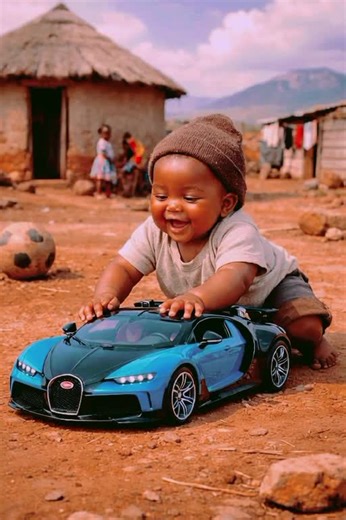 baby play with small Bugatti in south African village #foryou #foryoupage #babycartoons #southafrica